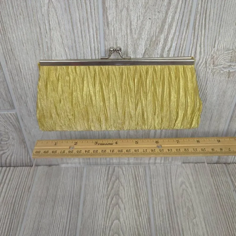 Womens Clutch Evening Purse Gold Pleated Style Toggle Closure Black Interior